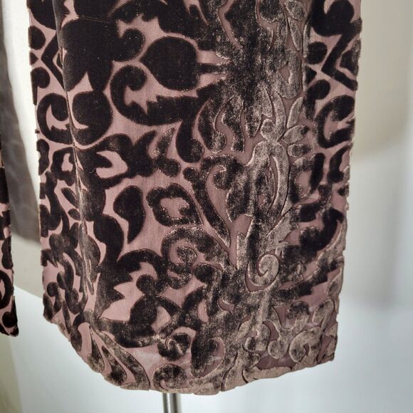 Chocolate Brown Burnout / Flocked Velvet Rectangular Scarf Boho Whimsygoth 68" - Picture 4 of 6